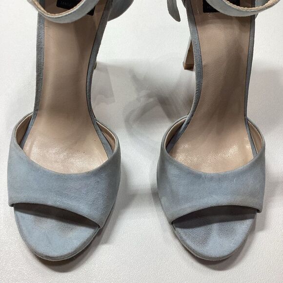 ISLO Isabella Lorusso Back Bow Open Toe Light Blue Suede Heels Size EU 37 - Picture 3 of 16